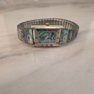 Silver and Blue Abalone Shell Watch Bracelet